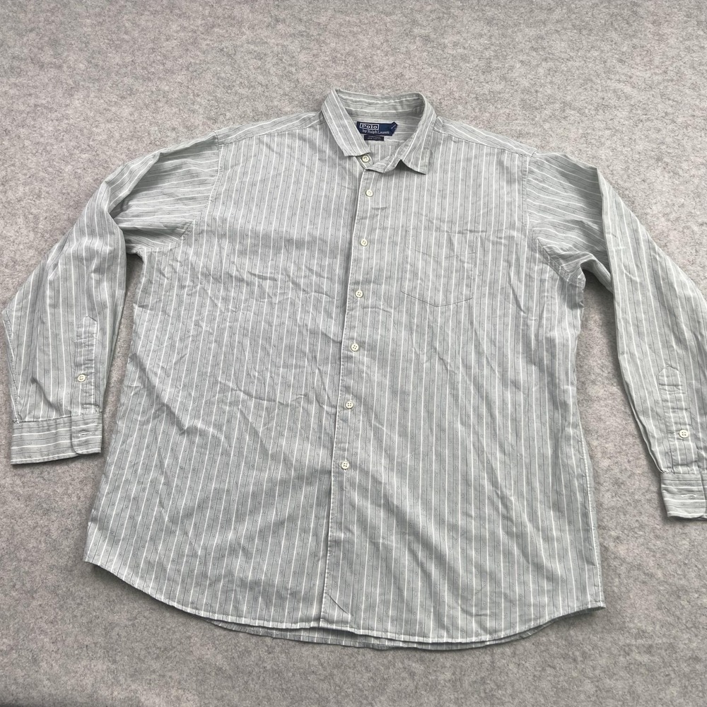 Polo Ralph Lauren Shirt Mens 2XL Gray Stripe Chapman Button Up Long Sleeve
